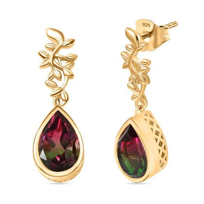 Wassermelonen Quarz Triplette Ohrringe 925 Silber 750 Gelbgold Vermeil ca. 6.65 ct