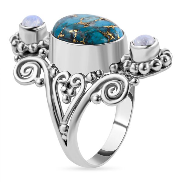Sajen Silver - Blauer Mojave T&uuml;rkis und Regenbogen Mondstein-Ring - 5,72 ct. image number 3