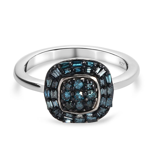 Blauer Diamant Ring 925 Silber platiniert  ca. 0,33 ct