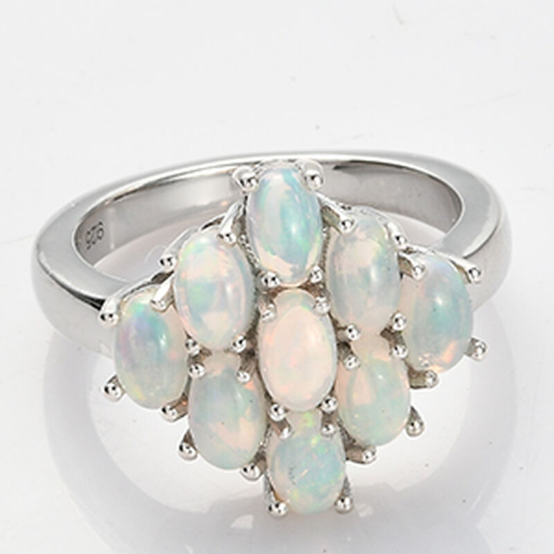 Äthiopischer Opal Cluster Ring 925 Silber Platin-Überzug image number 0