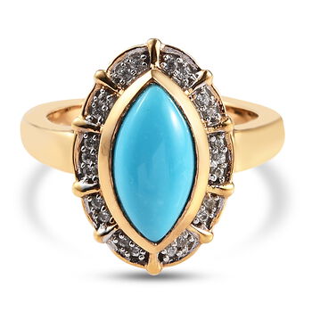 Nat&uuml;rlicher Sleeping Beauty T&uuml;rkis und Zirkon Halo Ring 925 Silber 585 Vergoldet