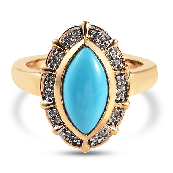 Nat&uuml;rlicher Sleeping Beauty T&uuml;rkis und Zirkon Halo Ring 925 Silber 585 Vergoldet