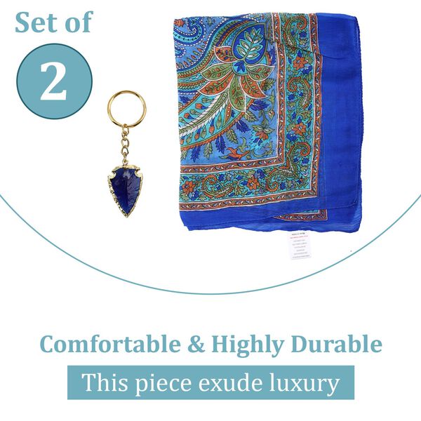 Natur-Seidenschal, Edelstein Schl&uuml;sselanh&auml;nger im Geschenkbox, 48x160 cm, Blau image number 4