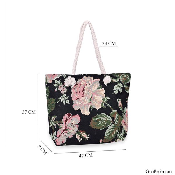 Jacquardgewebte Tasche aus Jute mit Futter, Reißverschluss und verstellbarer Kordel Riemen, 42x37x34 cm, Rosengarten image number 7