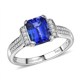Rhapsody AAAA Tansanit, Weißer Diamant Ring 950 Platin (Größe 19.00) ca. 2,98 ct
