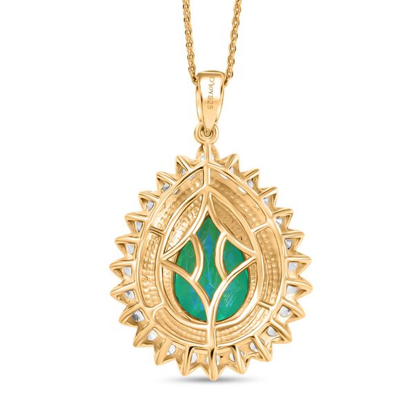 D joy Pfau Quarz Triplette, Weißer Zirkon Anhänger mit Kette, 925 Silber 750 Gelbgold Vermeil ca. 6.02 ct image number 4