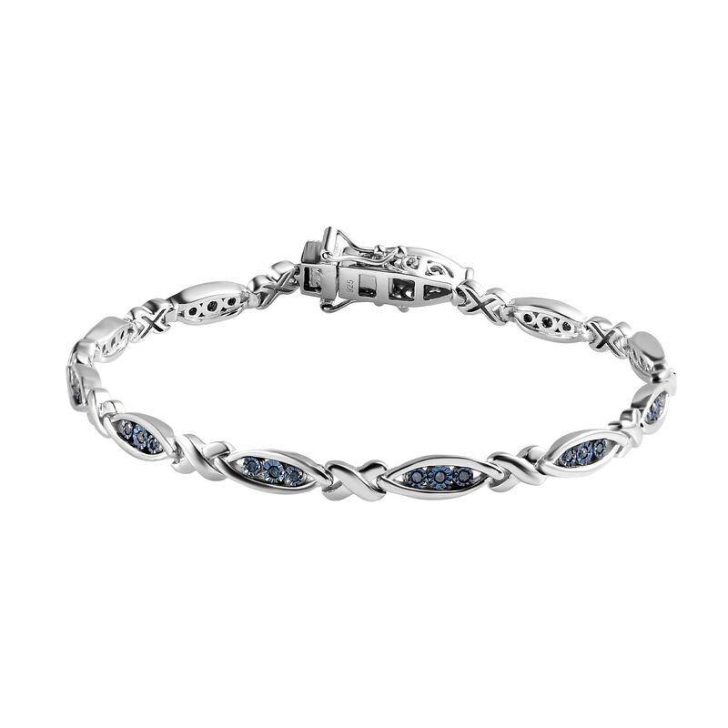 Blaues Diamant Armband, ca. 19 cm, 925 Silber platiniert ca. 0.33 ct image number 0