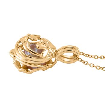 Lila Edison-Perle Anh&auml;nger mit Kette, Blumen-Cage-Design, ca. (10-12mm), Messing und Edelstahl, Goldfarben