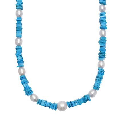 T&uuml;rkis, S&uuml;&szlig;wasser Perle Halskette ca. 45 cm 925 Silber rhodiniert 205.00 ct