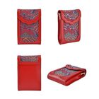 Luxury Edition: Seidenbrokat Handytasche aus echtem Leder und Satin Geschenkbox, RFID, Landschaft Rot image number 3