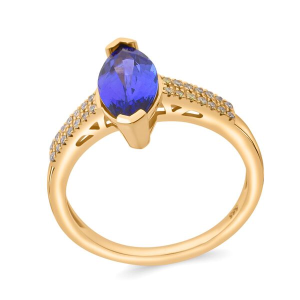 AAA Tansanit und natürlicher, gelber Diamant Ring in 585 Gold - 2,02 ct. image number 3