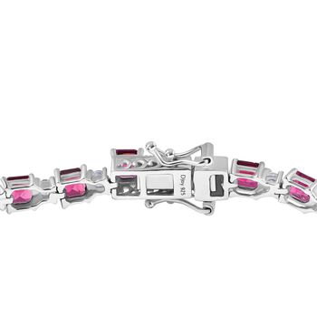 D'Joy Nat&uuml;rlicher Rhodolith Granat, Wei&szlig;er Zirkon Armband ca. 20 cm 925 Silber rhodiniert ca. 9.00 ct