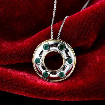 Gemfields AA Kagem Sambischer Smaragd Schmuckset 925 Silber rhodiniert, 925 Silber Rhodiniert und 750 Gelbgold Vermeil ca. 0.66 ct