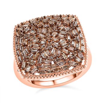Nat&uuml;rlicher Champagner Diamant-Ring, 925 Silber Ros&eacute;gold Vermeil (Gr&ouml;&szlig;e 21.00) ca. 1,00 ct