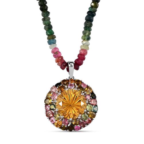 Citrin und natürlicher Mehrfach-Turmalin-Anhänger mit 18cm Perlen-Kette - 46,08 ct. image number 0