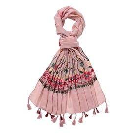 Leichter Sommer-Schal mit Diamantstickerei und Fransen, 68x180 cm, Pink