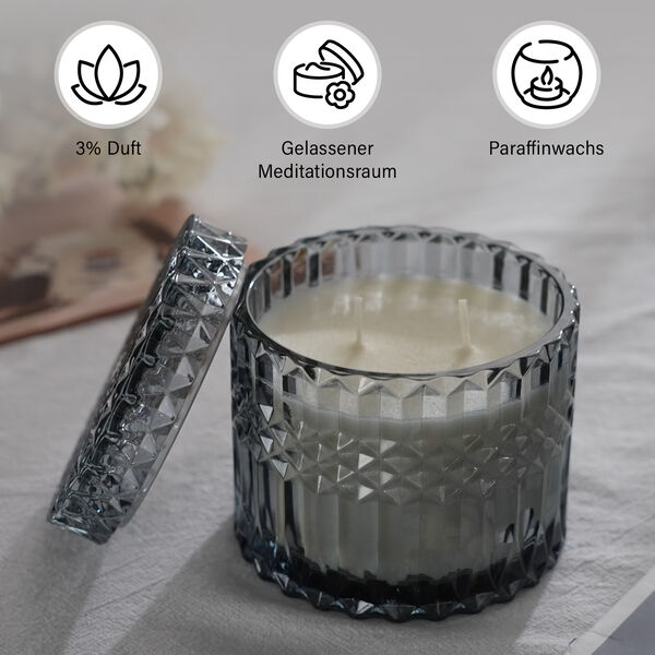 Handgefertige Duftkerze im Glasgef&auml;&szlig;, 50h Brenndauer, Grau image number 3