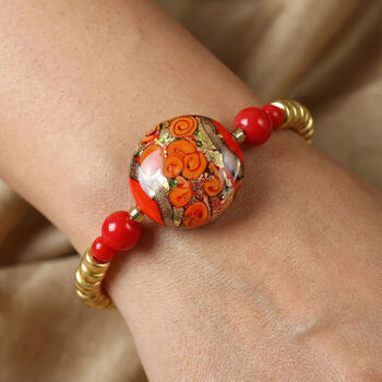 IL MURANO DI FRANCESCA - Rotes MILLEROSE WRAP Armband ca. 19 cm Nickelfreies Messing 750 Gelb Vergoldet