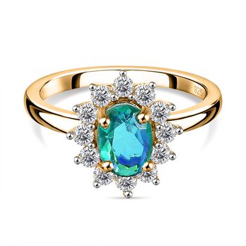 Pfau Quarz Triplette, Wei&szlig;er Zirkon Ring 925 Silber vergoldet (Gr&ouml;&szlig;e 16.00) ca. 1,45 ct