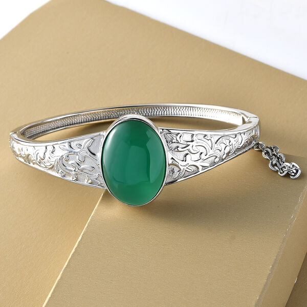 Grüner Onyx-Solitär-Armreif in Silberton, 19 cm, 23,34 ct. image number 2