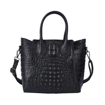 Crossbody Tasche aus 100% echtem Leder mit Kroko-Pr&auml;gung, Gr&ouml;&szlig;e 28x14x27 cm, Silber