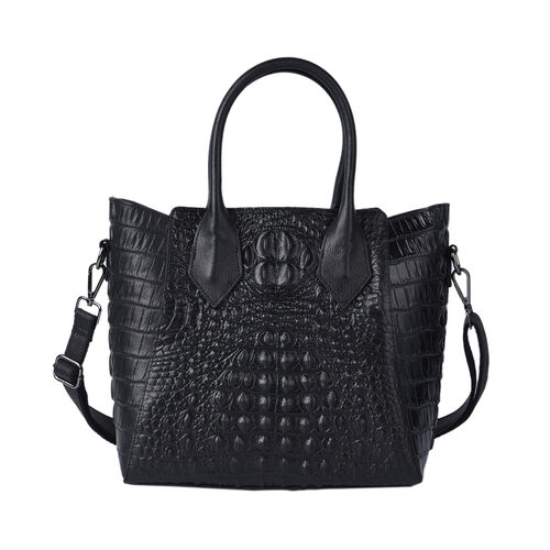 Crossbody Tasche aus 100% echtem Leder mit Kroko-Prägung, Größe 28x14x27 cm, Silber image number 0