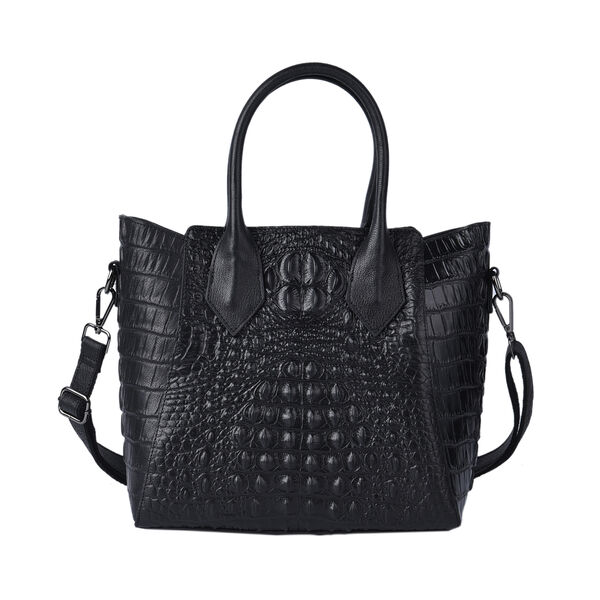 Crossbody Tasche aus 100% echtem Leder mit Kroko-Pr&auml;gung, Gr&ouml;&szlig;e 28x14x27 cm, Silber