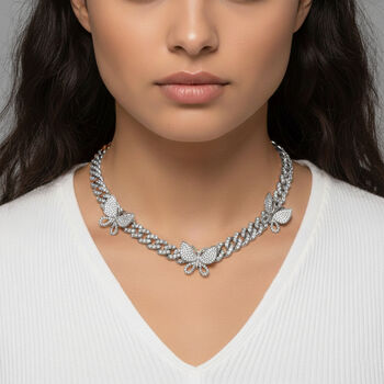 DESIGNER INSPIRIERT Schmetterling Wei&szlig;er Kristall Halskette ca. 45 cm, Silberfarben