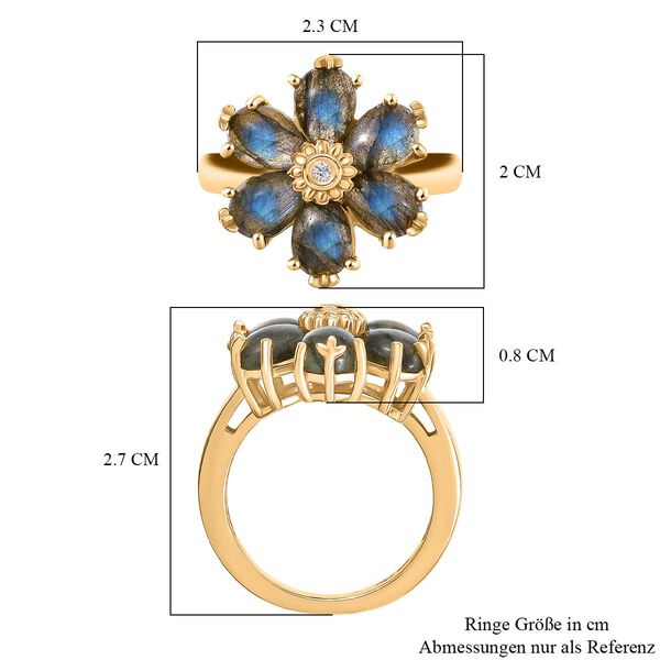 D'Joy AAA Labradorit, Weißer Zirkon Ring 925 Silber 750 Gelb Vergoldet (Größe 17.00) ca. 4,92 ct image number 7