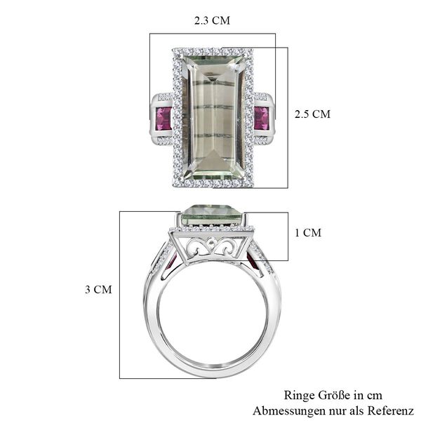 Prasiolith, Rhodolith Granat und Zirkon-Ring - 13,70 ct. image number 7