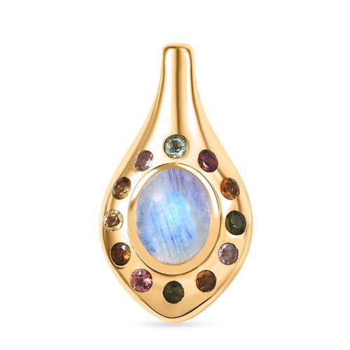 Regenbogen Mondstein, Mehrfarbig-Turmalin Anhänger Messing ca. 4,10 ct. image number 0