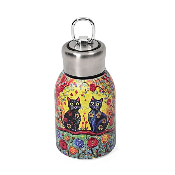 Isolierflasche aus 316L Edelstahl mit Doppelwand und Motiv Katzen und Blumen, für heiße und kalte Getränke, 260 ml image number 0