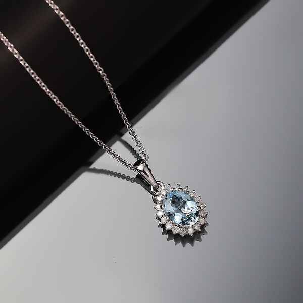 AAA Santamaria Aquamarin, Wei&szlig;er Diamant Schmuckset ca. 50 cm 585 Gold ca. 1.42 ct image number 1