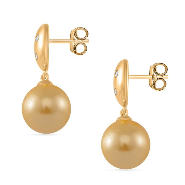 Goldene Muschelkernperle, Moissanit Ohrringe 925 Silber vergoldet image number 4