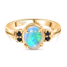 D'Joy AA Natürlicher, äthiopischer Welo Opal, Blauer Saphir Ring 925 Silber vergoldet (Größe 20.00) ca. 1,38 ct