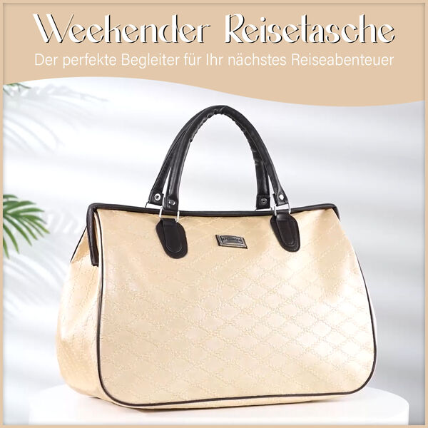 PASSAGE Weekender Reisetasche mit Rautenmuster, Cremefarben image number 8