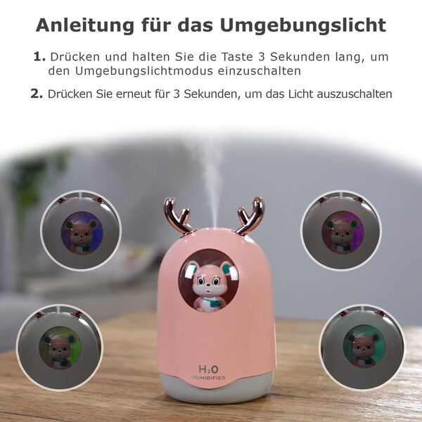 USB-Mini-B&auml;ren-Luftbefeuchter mit farbwechselndem Umgebungslicht, rosa image number 10