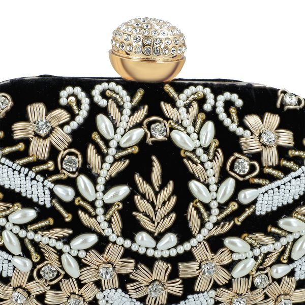 Clutch Baumwolle, handbestickt, 20 x 12.5 cm, Schwarz image number 8