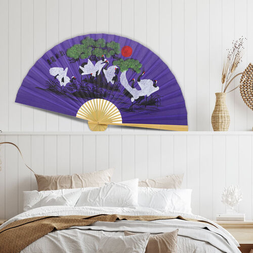 Japanischer Stil großer Fächer aus Holz, Größe 160x90 cm, Lila image number 1