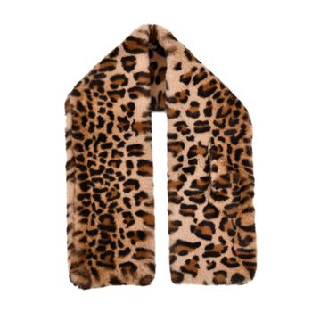 Kunstfell-Schal mit Leopardenmuster, Kamel, beige und schwarz