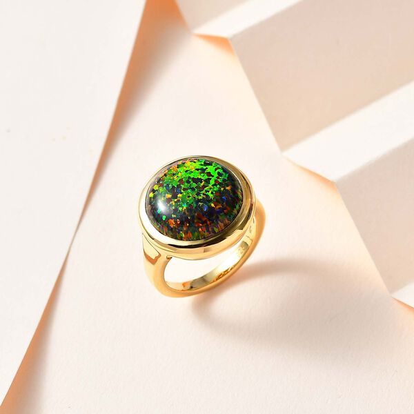 Lab Grown - Schwarzer Opal Ring, 925 Silber Gelbgold Vermeil (Gr&ouml;&szlig;e 19.00) ca. 4.50 ct image number 2