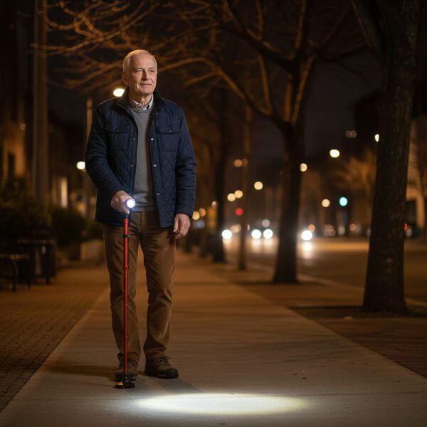 Klappbarer Smart-Walking-Stick mit drehbarem LED-Frontlicht in rot image number 2