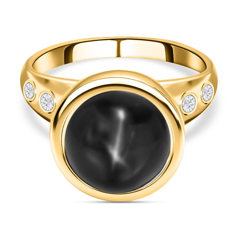 Schwarzer Stern-Diopsid Ring, Messing vergoldet, ca. 7.85 ct image number 0