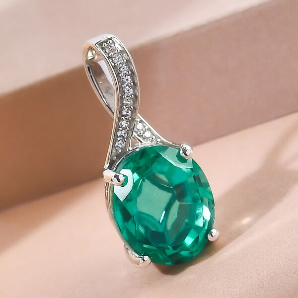 Smaragd-Triplett-Quarz und Zirkon-Anh&auml;nger in Silber, 5,66 ct. image number 3