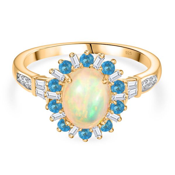AA Natürlicher, äthiopischer Welo Opal, Neon Apatit und Moissanit Ring - 1,97 ct. image number 0