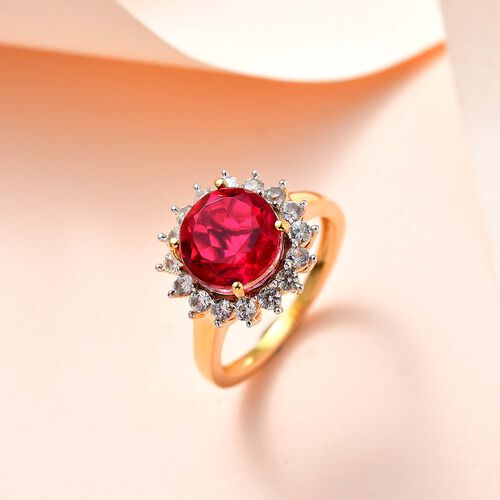 Magenta Rosa Quarz Triplette, weißer Zirkon Ring, 925 Silber vergoldet (Größe 19.00) ca. 4.33 ct image number 1