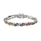 Mehrfarbiges-Turmalin, Weißer Zirkon Armband, ca. 18 cm, 925 Silber platiniert, ca. 11,77 ct.