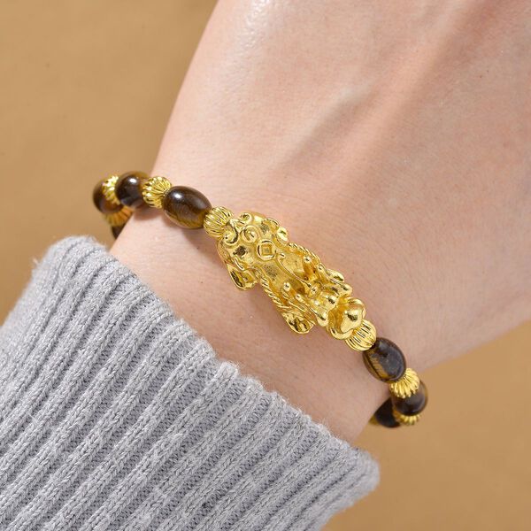 Tigerauge Armband, flexibel (ca. 18 - 19 cm), gelb vergoldet ca. 35.00 ct image number 2