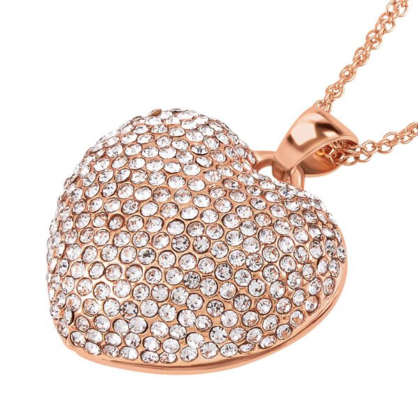 Wei&szlig;er Kristall-Herz-Anh&auml;nger mit 73cm Kette in Ros&eacute;goldton image number 3