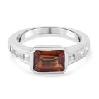 Hessonit Granat und Zirkon Solitär Ring 925 Silber Platin-Überzug image number 0